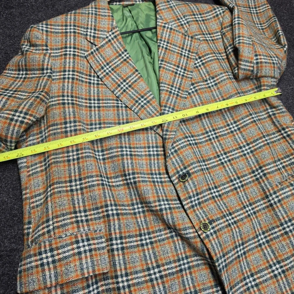 Master Crafted Vintage Plaid Wool Blazer Orange Green Check Sport Coat Mens 46